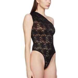 Miaou Jade Thong Bodysuit in Black Stretch Lace
